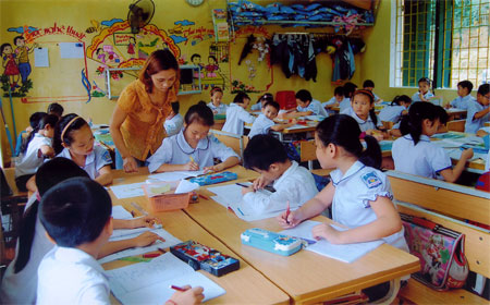 Tiết học theo mô hình mới tại lớp 3A trường tiểu học Kim Đồng, thành phố Yên Bái.