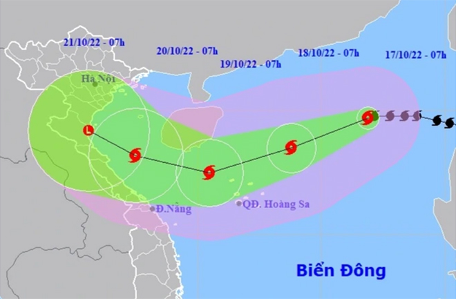 Vị trí và hướng di chuyển của bão số 6.