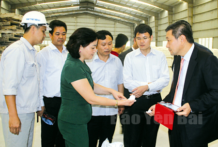 Đồng chí Bí thư Tỉnh uỷ, Chủ tịch UBND tỉnh Phạm Thị Thanh Trà trao đổi với các doanh nghiệp, nhà đầu tư về sản phẩm công nghiệp chế biến của tỉnh.
