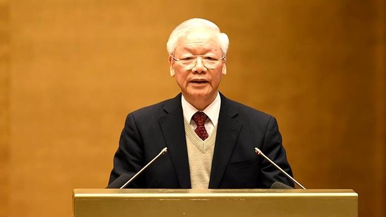 General Secretary Nguyen Phu Trong speaking at the culture conference.