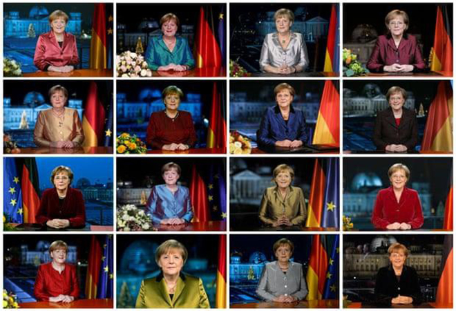 Hình ảnh bà Merkel trong các bài phát biểu mỗi dịp năm mới trước toàn dân