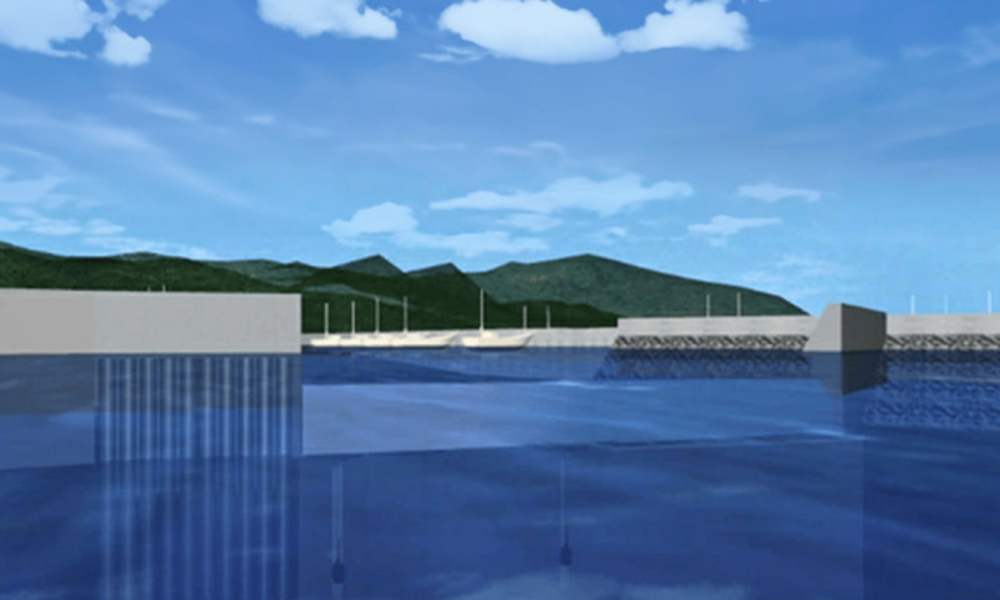 Tường chắn sóng di động sẽ được nâng lên để bảo vệ cảng khỏi sóng thần.