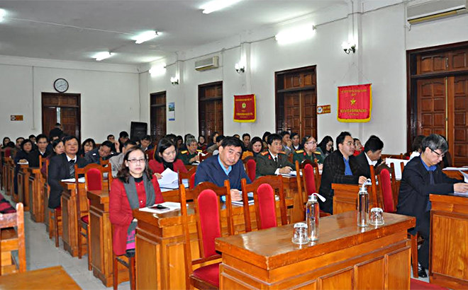 Các đại biểu tham dự Hội nghị tại điểm cầu Yên Bái.