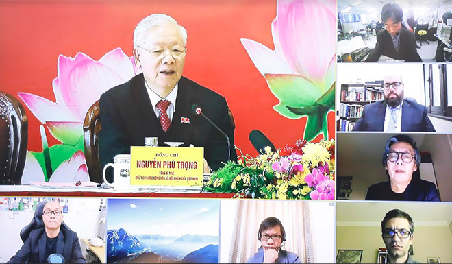 Đồng chí Nguyễn Phú Trọng, Tổng Bí thư Ban Chấp hành Trung ương Đảng khóa XIII, Chủ tịch nước CHXHCN Việt Nam chủ trì họp báo.