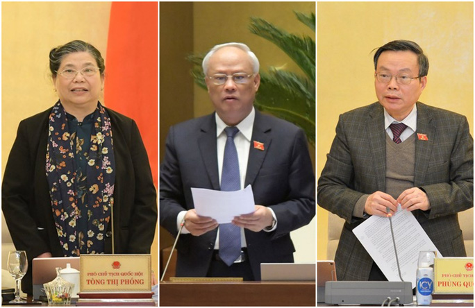 Từ trái qua phải: Các Phó Chủ tịch Quốc hội Tòng Thị Phóng, Uông Chu Lưu và Phùng Quốc Hiển