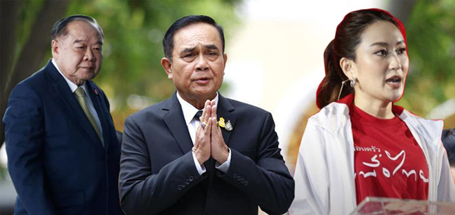 Hai đối thủ của Thủ tướng Thái Lan Prayuth Chan-ocha là ông Prawit Wongsuwan (trái) và bà Paetongtarn Shinawatra (phải).