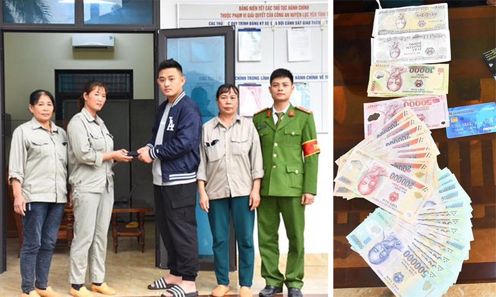 Chị Hoàng Thị Nga trao trả tài sản là số tiền 15 triệu đồng cùng các giấy tờ trong ví cho anh Niu Zhong Yuan

