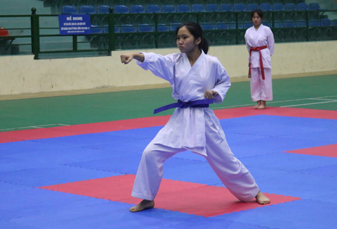 Các vận động viên Karatedo tham gia thi đấu.