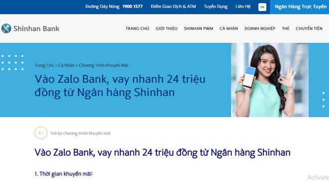 Thực tế kênh Zalo Bank xuất hiện từ tháng 5.2019 và là một kênh khai thác khách hàng của Shinhan Bank.