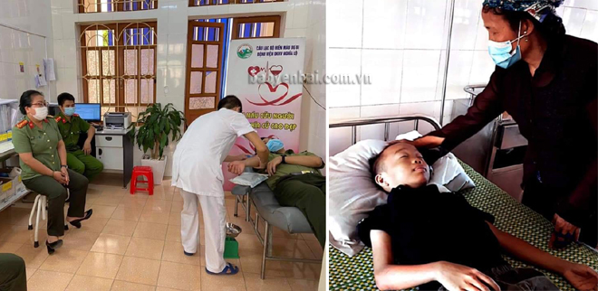 6 đồng chí Công an thị xã Nghĩa Lộ tham gia hiến máu cho em Lò Ngọc Tuấn 