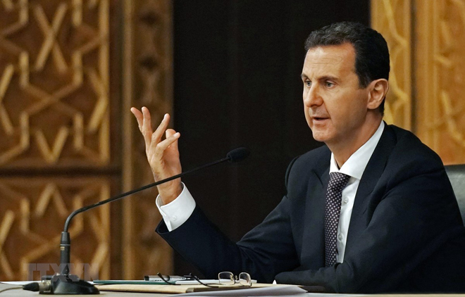 Tổng thống Syria Bashar al-Assad phát biểu trong một cuộc họp tại Damascus.
