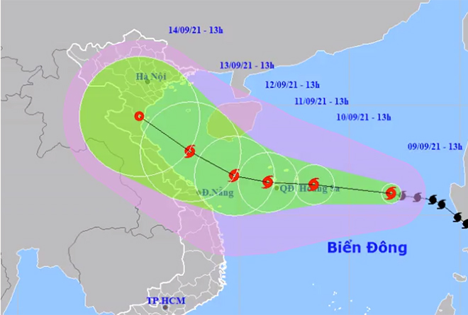 Dự báo hướng đi và vùng ảnh hưởng của bão Côn Sơn.