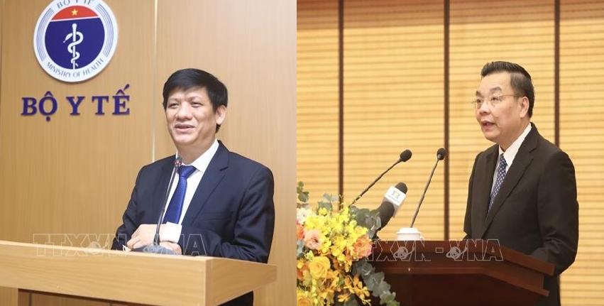 Cựu Bộ trưởng Bộ Y tế Nguyễn Thanh Long (trái) và cựu Bộ trưởng Khoa học và Công nghệ Chu Ngọc Anh. Ảnh tư liệu: TTXVN